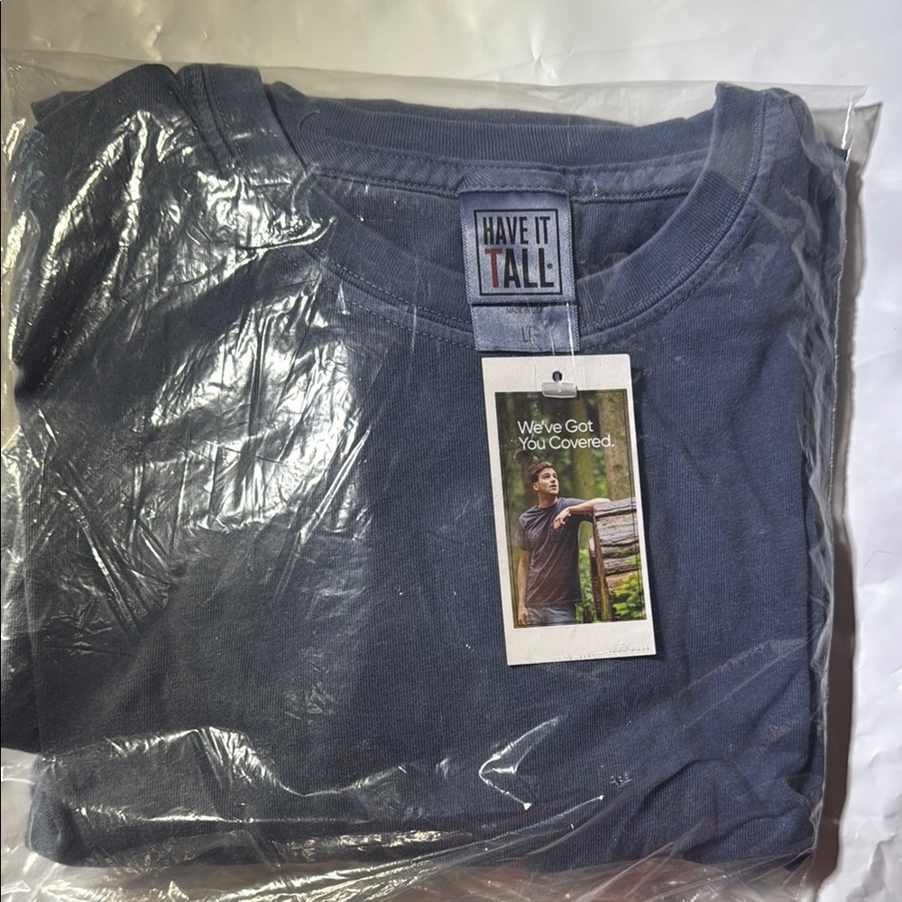 NWT Have It Tall Navy Long Sleeve Tee Crew Neck Basic Solid Casual Size L Tall